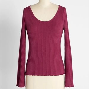ModCloth Fuchsia Pink Scoop Neck “Lettuce” Fringe Rib Knit Top Plus Size 2X EUC